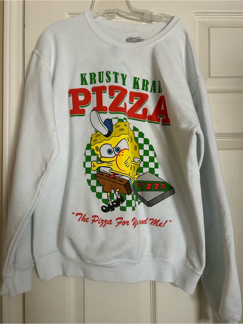 White Krusty Krab Pizza Graphic Sweatshirt - Sponge-Inspired Men’s Sweater